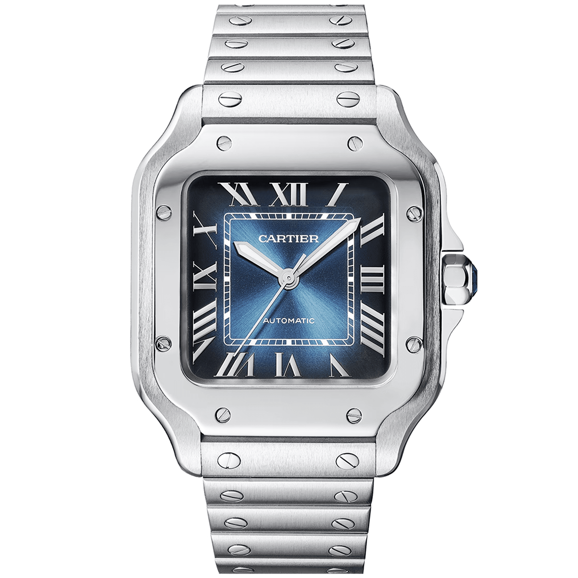 Santos de Cartier Medium Blue Dial Automatic Bracelet Strap Watch