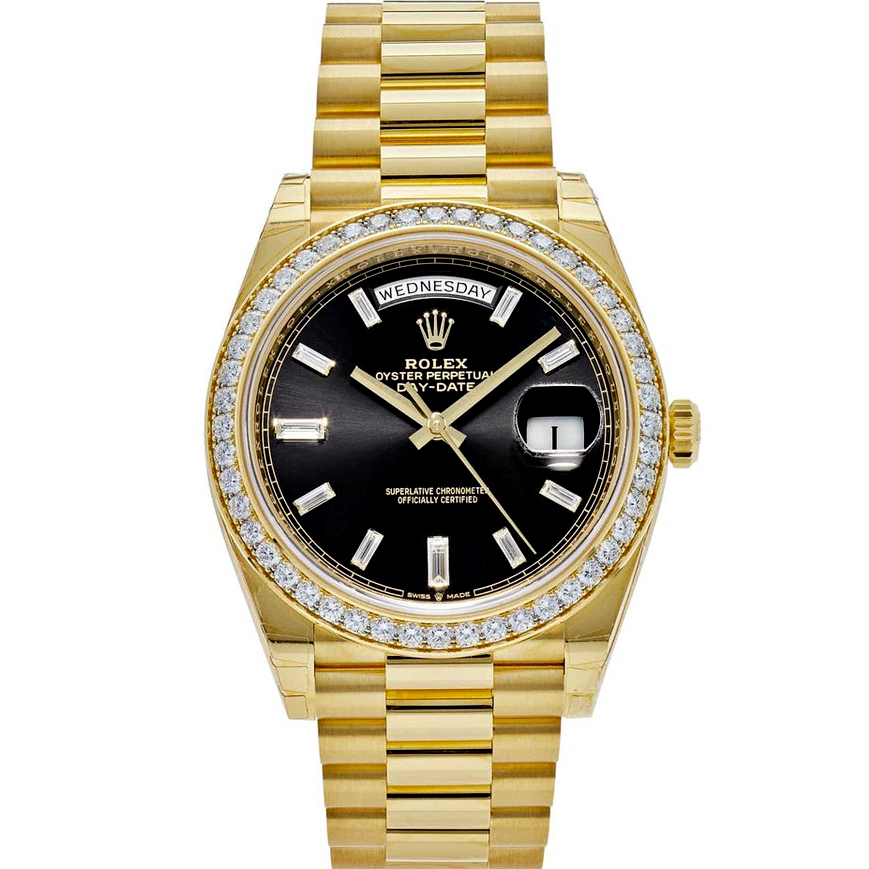Rolex Day Date 40 Gold Diamond 228348RBR Black Dial Watch