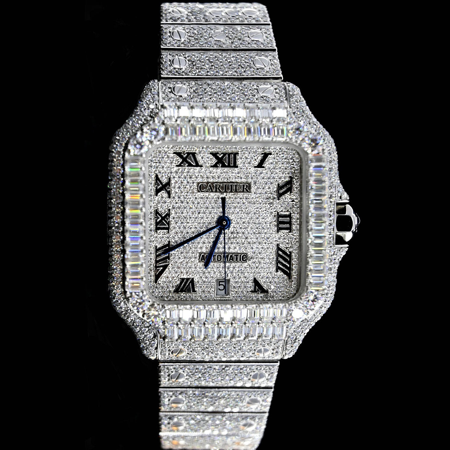 Cartier Santos De Cartier Skeleton Hand Wound Movement Custom Pave Diamond ICED OUT 05