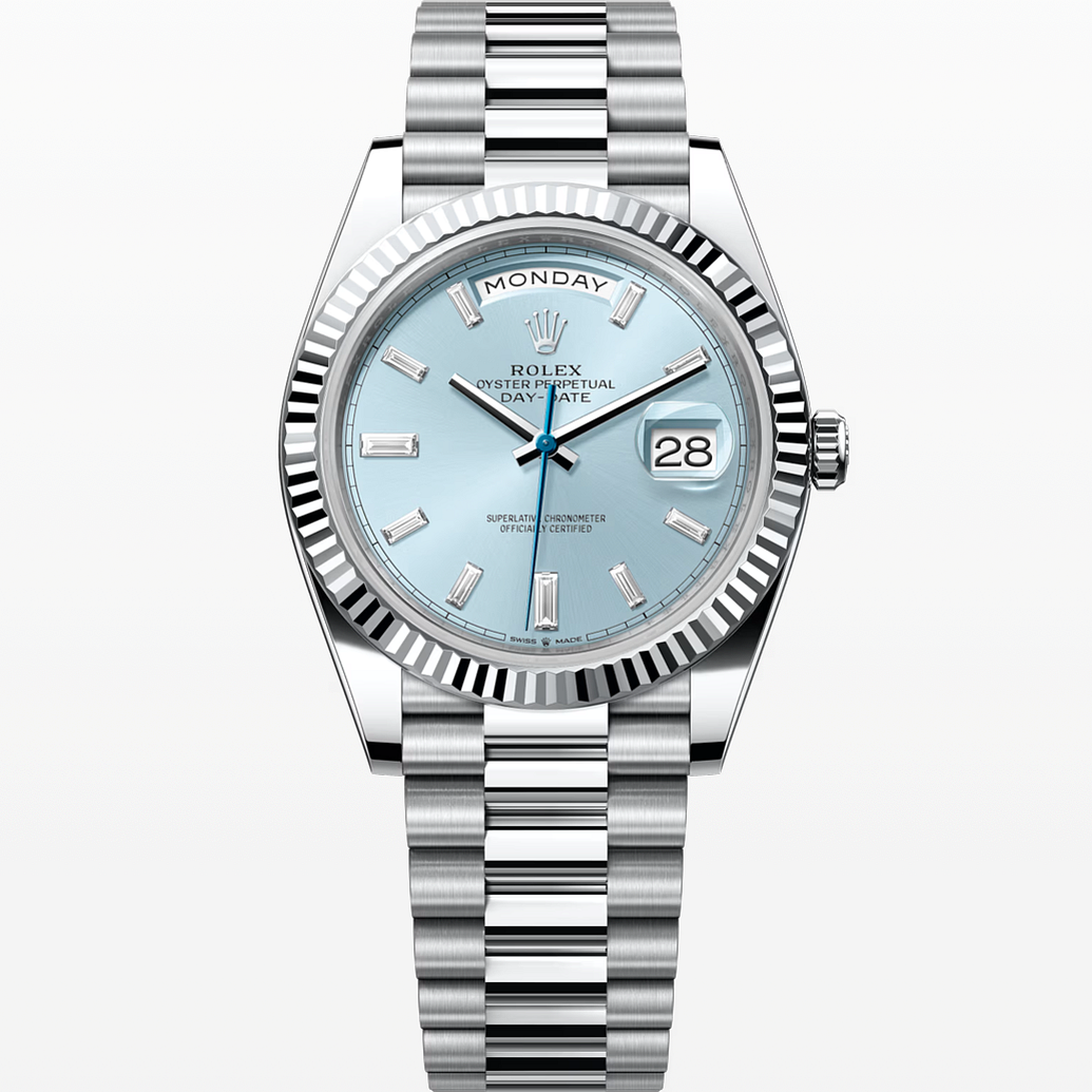 Rolex Day Date 36 128236 Platinum Ice Blue Diamond Dial Watch
