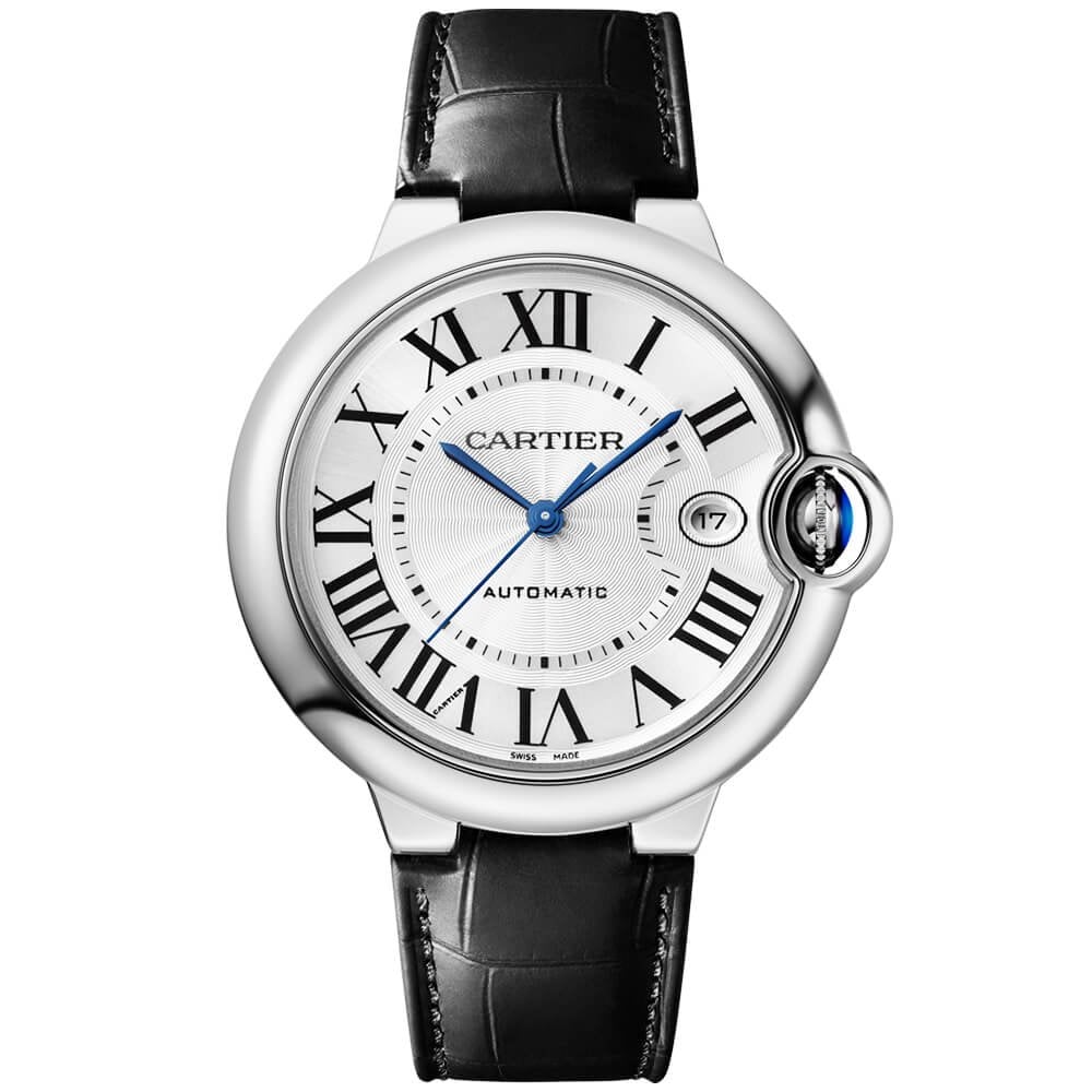 Cartier Ballon Bleu 40mm Silver Dial Automatic Leather Strap Watch