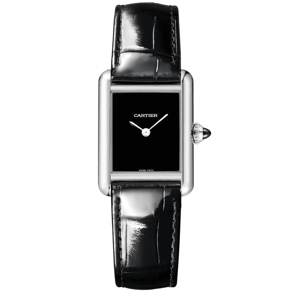Cartier Tank Must Small Black Dial Leather Strap Watch