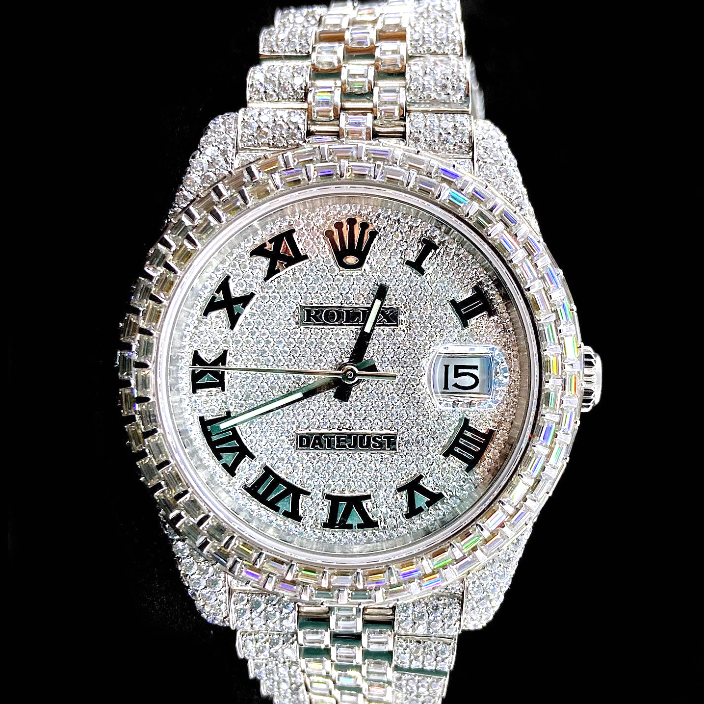 Rolex Date Just 41mm Oyster Band Iced Out Watch