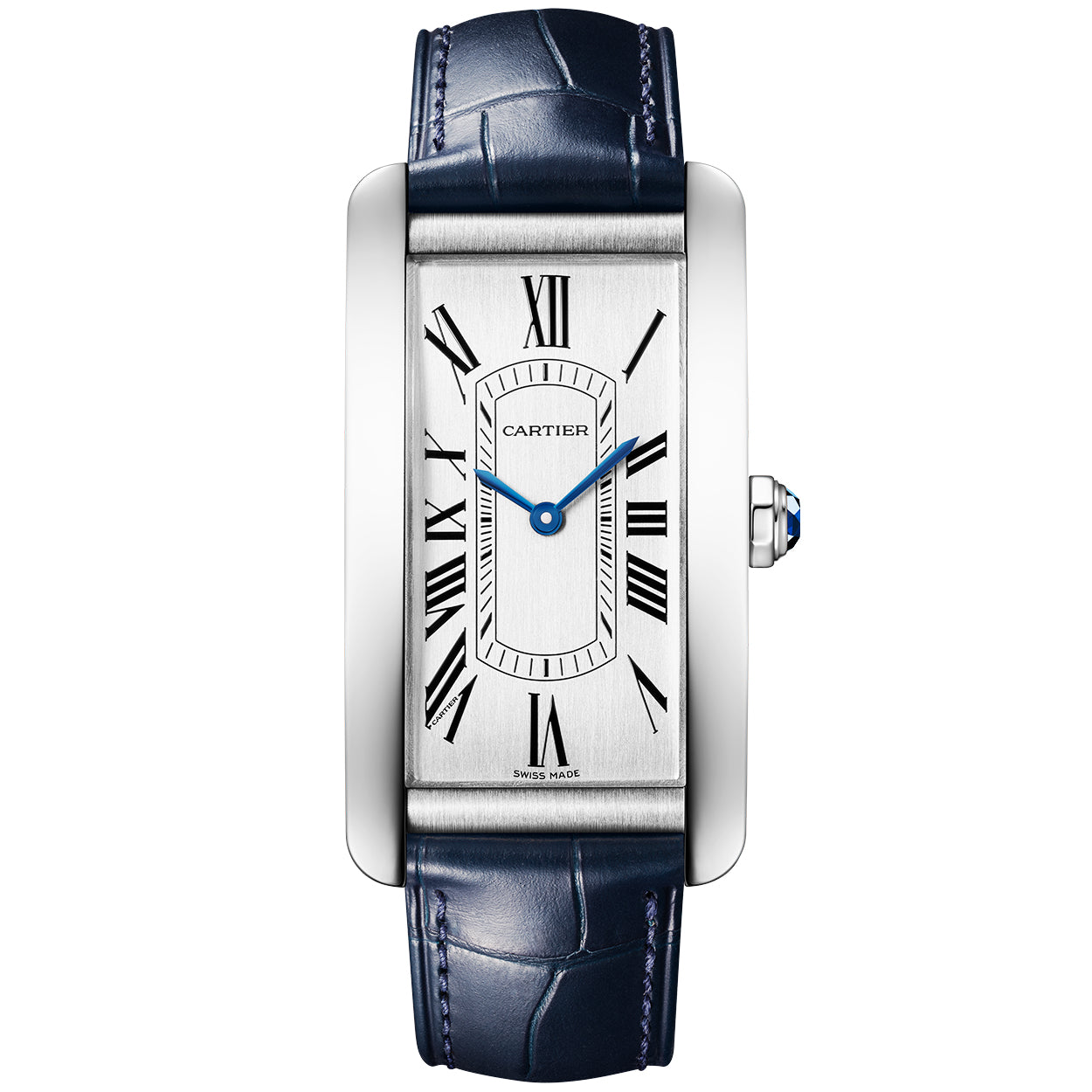 Cartier Tank Americaine Large Steel Automatic Leather Strap Watch