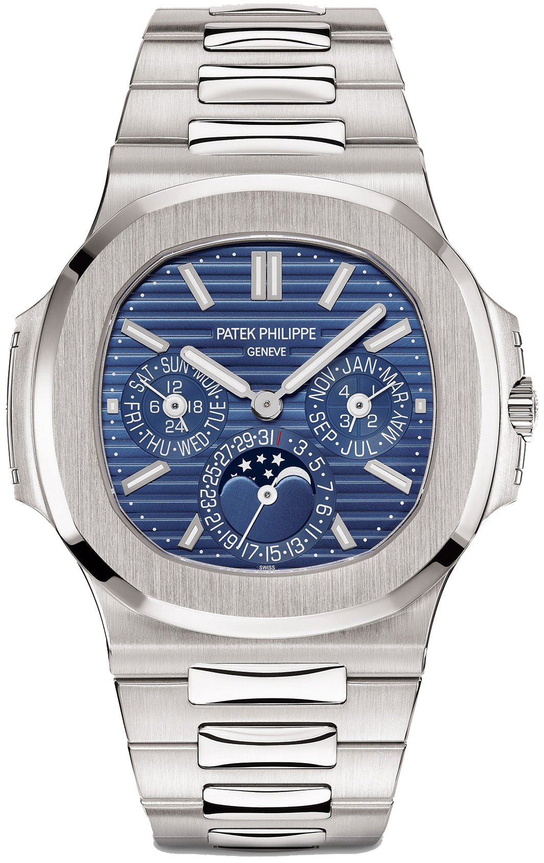 Patek Philippe Nautilus Perpetual Calendar Sunburst White Gold Blue Dial Ref#57401G 001