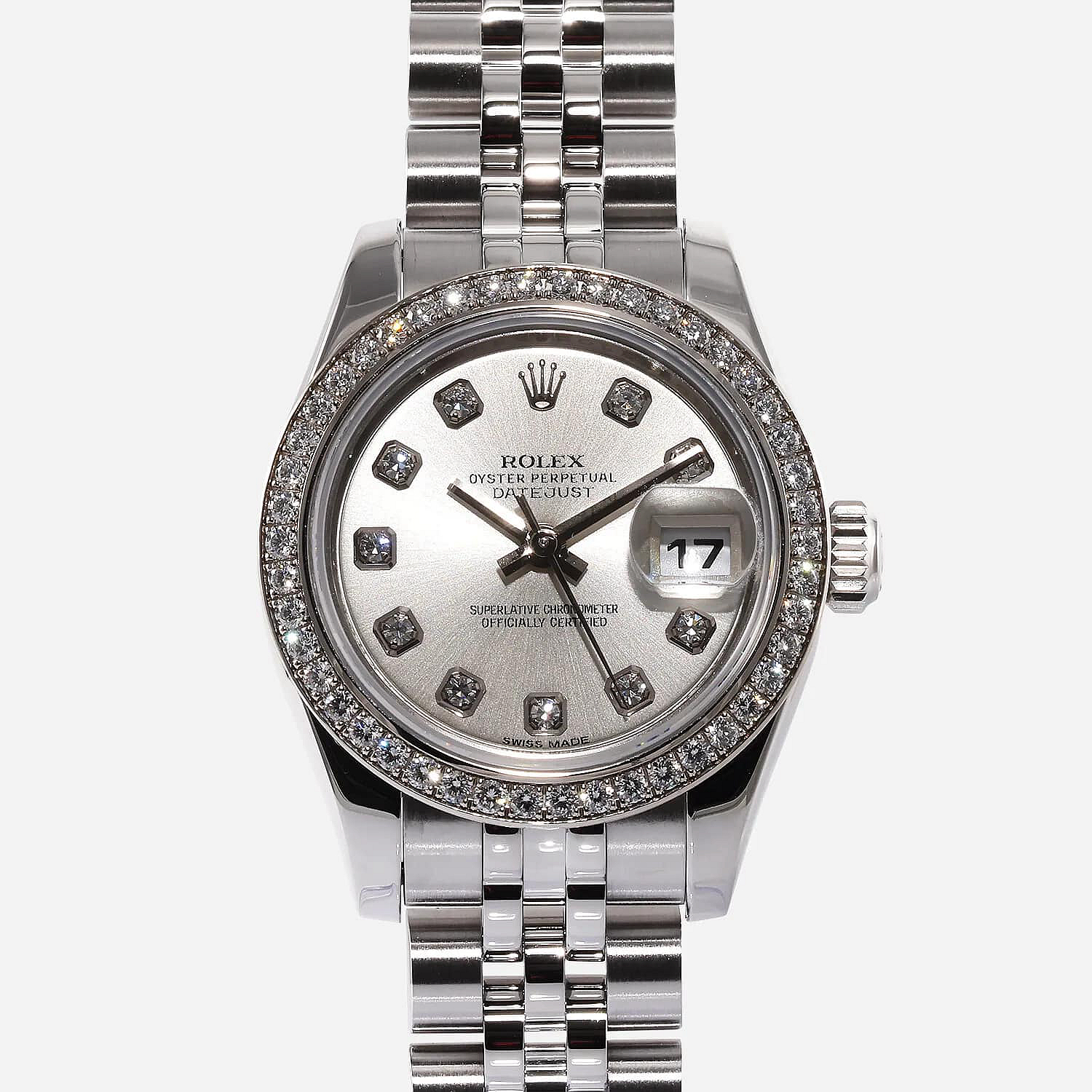 Rolex Lady Datejust Steel 26mm Silver Diamond Dial 179384 Watch