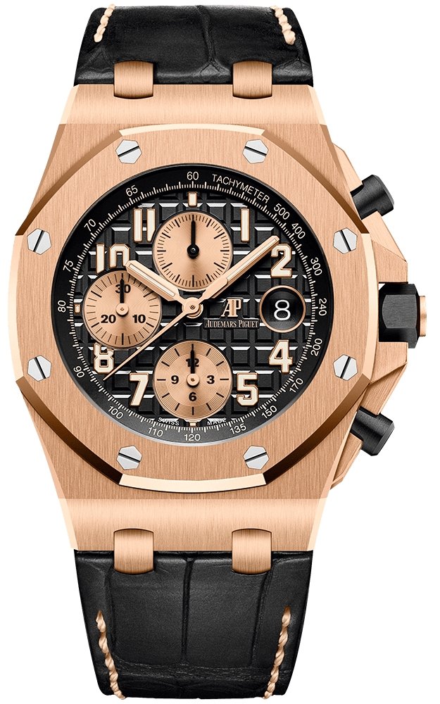 Audemars Piguet Royal Oak Offshore Selfwinding Chronograph Rose Gold Black Dial Rose Sub Dials Ceramic Bezel