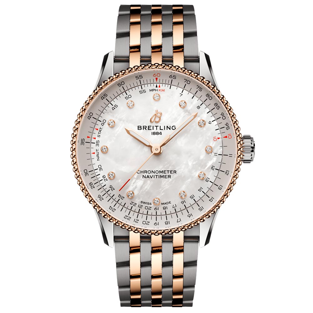 Breitling Navitimer 36mm MOP Diamond Dot Dial 18ct Rose Gold and Steel Automatic Ladies Watch U17327211A1U1