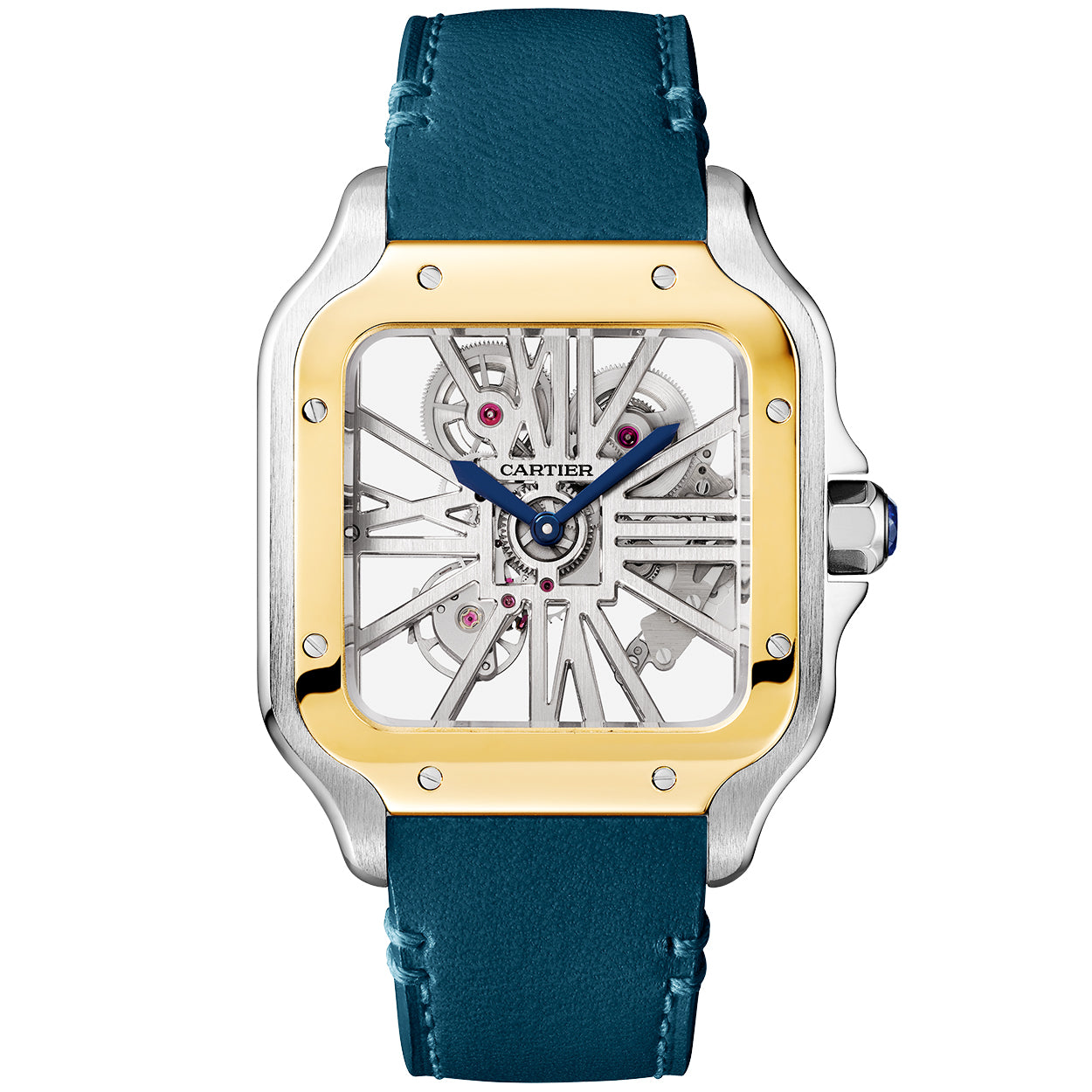 Santos de Cartier Large Skeleton Steel 18ct Yellow Gold Strap Watch