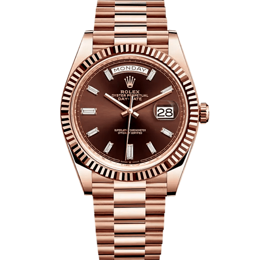 Rolex Day Date 40 228235 Chocolate Baguette Dial Watch