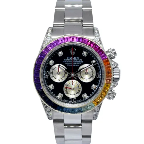 Rolex Daytona 116520 Custom Rainbow Diamonds and Sapphires Stainless Steel MINT