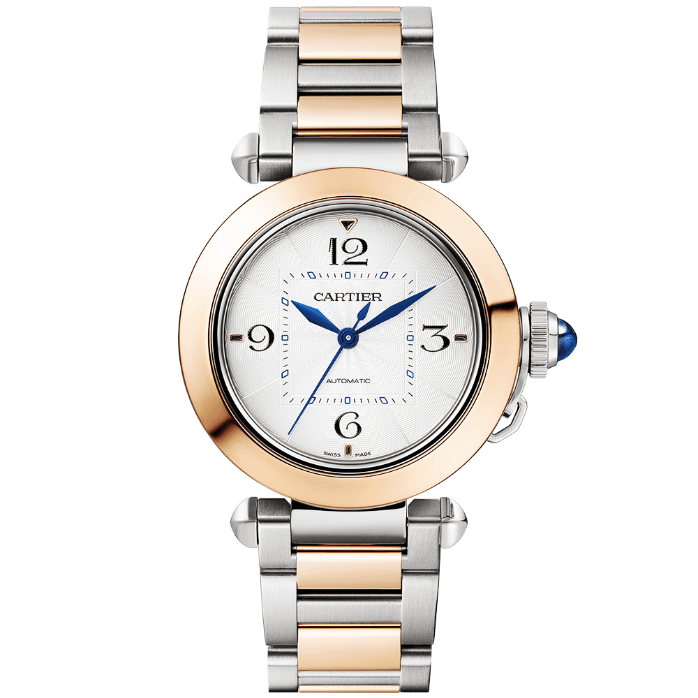 Pasha de Cartier 35mm Steel 18ct Rose Gold Bracelet Leather Strap Watch