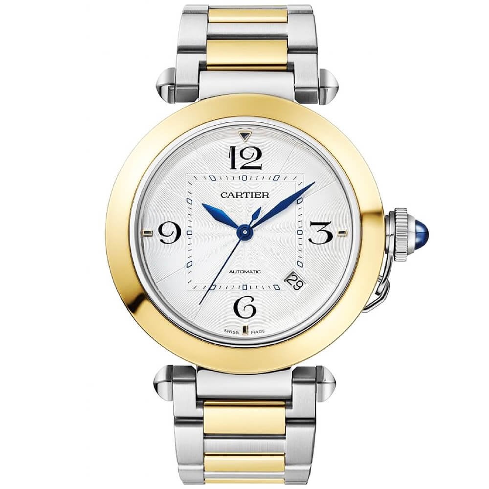 Pasha de Cartier 41mm Steel 18ct Yellow Gold Bracelet Leather Strap Watch