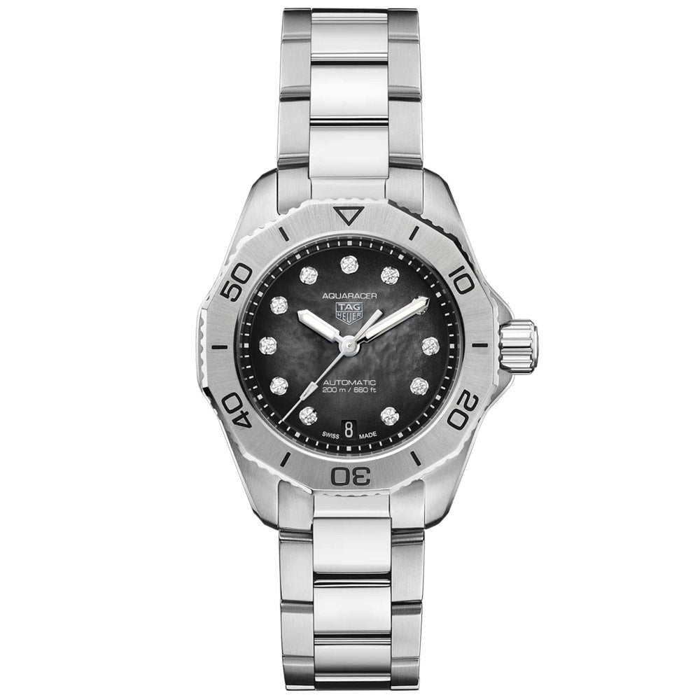 TAG Heuer Aquaracer Professional 200 Date 30mm Black MOP Dial Diamond Automatic Ladies Watch WBP2410 BA0622