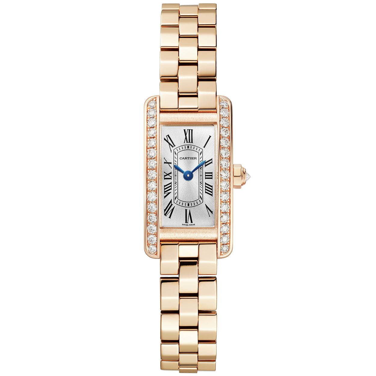 Cartier Tank Americaine Mini 18ct Rose Gold Diamond Bezel Bracelet Watch