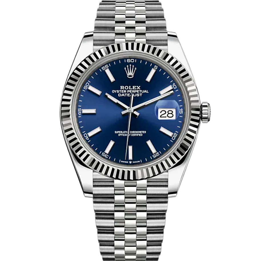 Rolex Datejust 41mm Oystersteel and white gold Bright Blue Dial 126334 0002