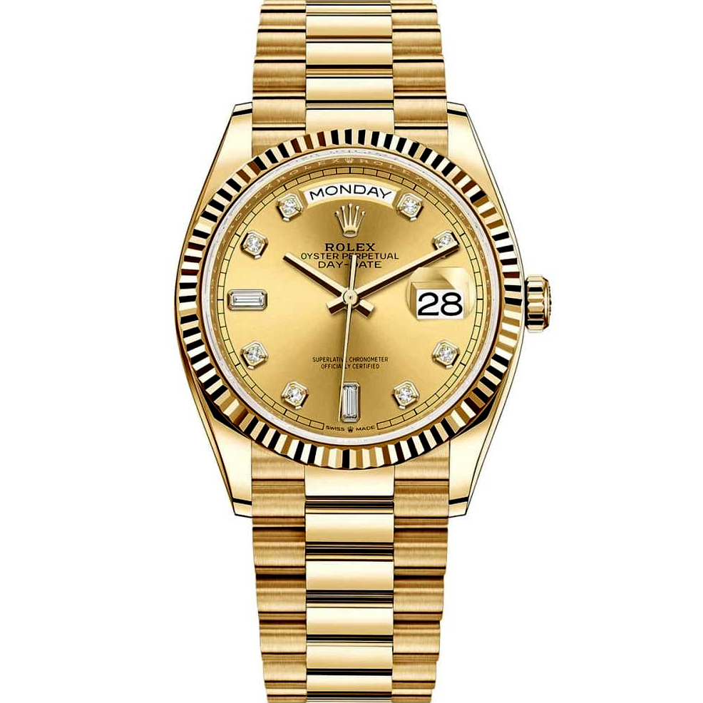 Rolex Day Date 36 Yellow Gold President 128238 Champagne Diamond Watch