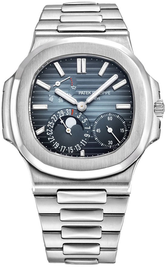 Patek Philippe Nautilus Moon Phase Stainless Steel Blue Date Dial Ref#57121A 001