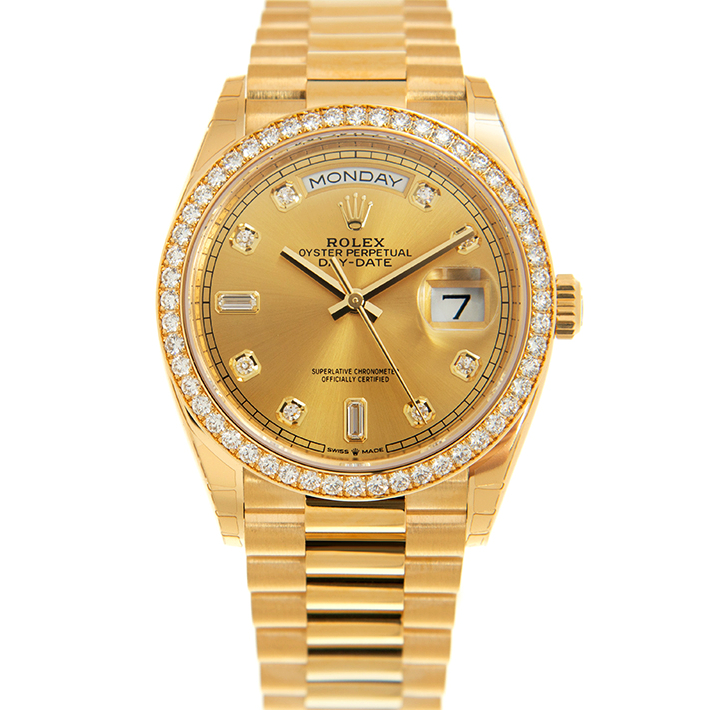 Rolex Day Date 18038 Champagne Diamond Bezel 36mm 18k Yellow Gold Watch