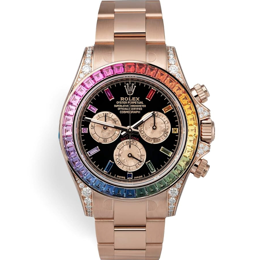 Rolex Daytona 116520 Custom Rainbow Diamonds and Sapphires Stainless Steel MINT