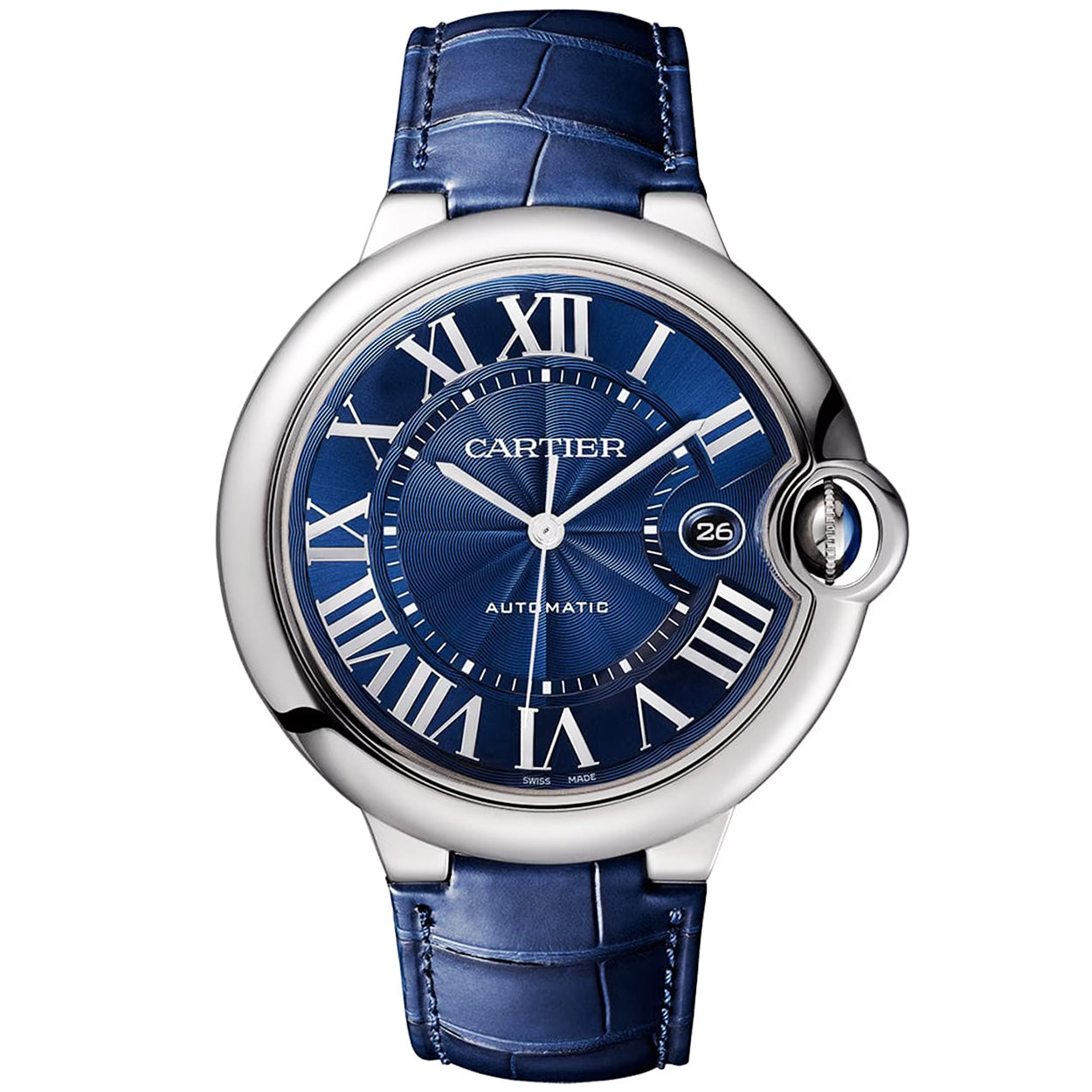 Cartier Ballon Bleu 42mm Blue Dial Men's Automatic Leather Strap Watch