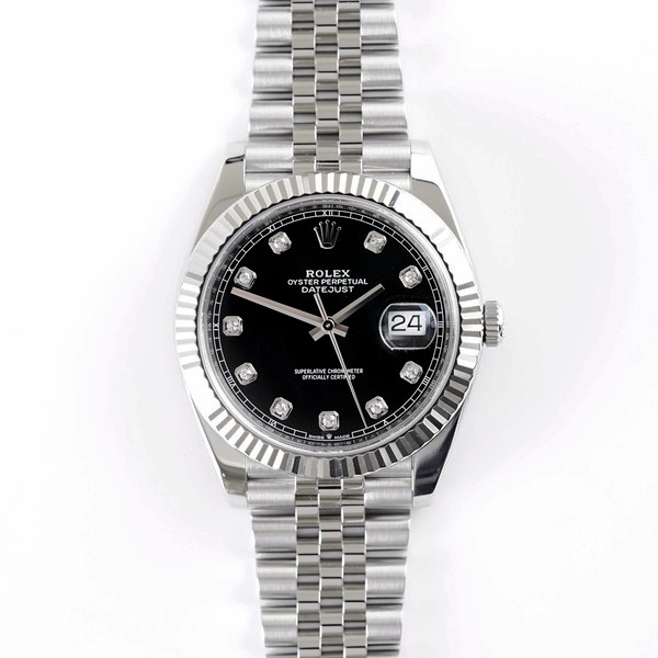 Rolex Datejust 41 126334 Fluted Bezel Jubilee Bracelet Black Diamond Dial