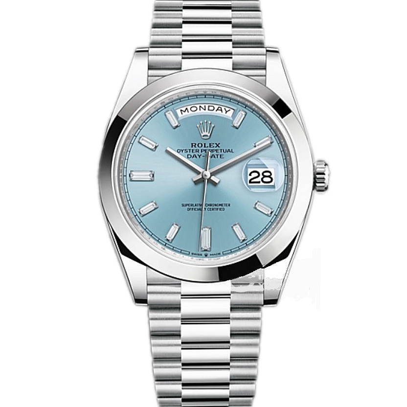 Rolex Day Date 40 228206 Platinum Ice Blue Baguette Watch