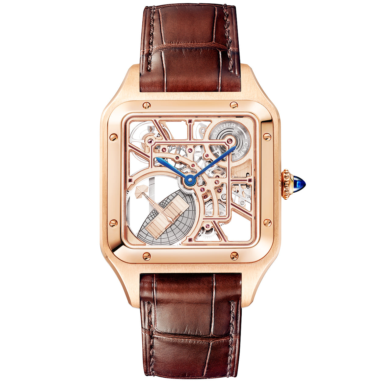 Cartier Santos Dumont Large 18ct Rose Gold Skeleton Dial Automatic Watch