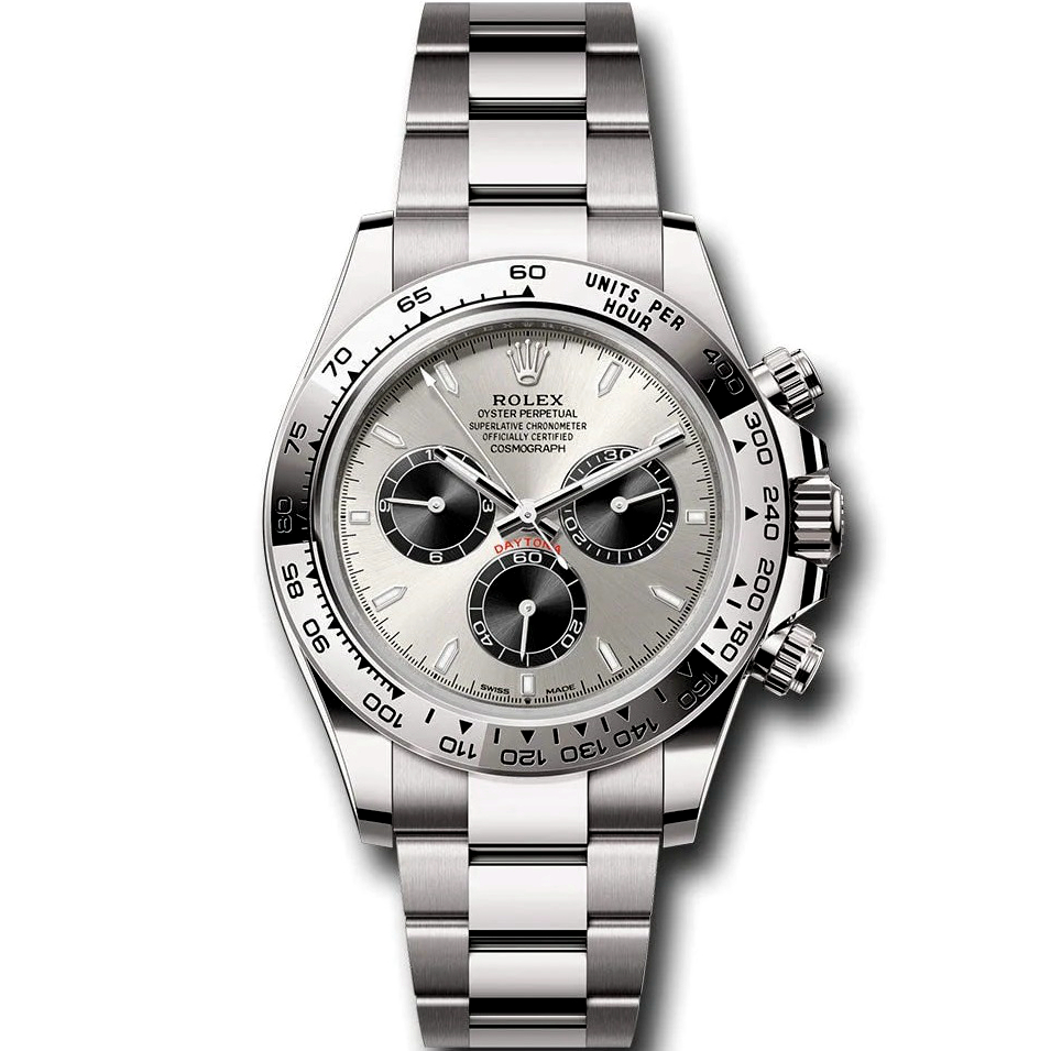Rolex Cosmograph Daytona White Gold Silver And Black Index Dial Oyster Bracelet