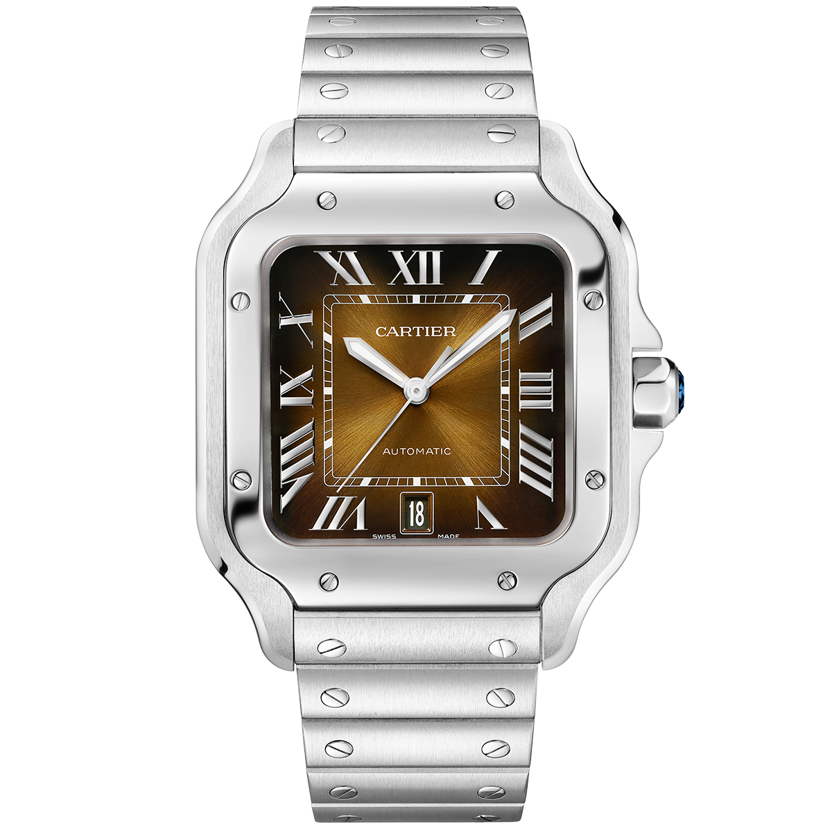 Santos de Cartier Large Brown Dial Automatic Bracelet Strap Watch