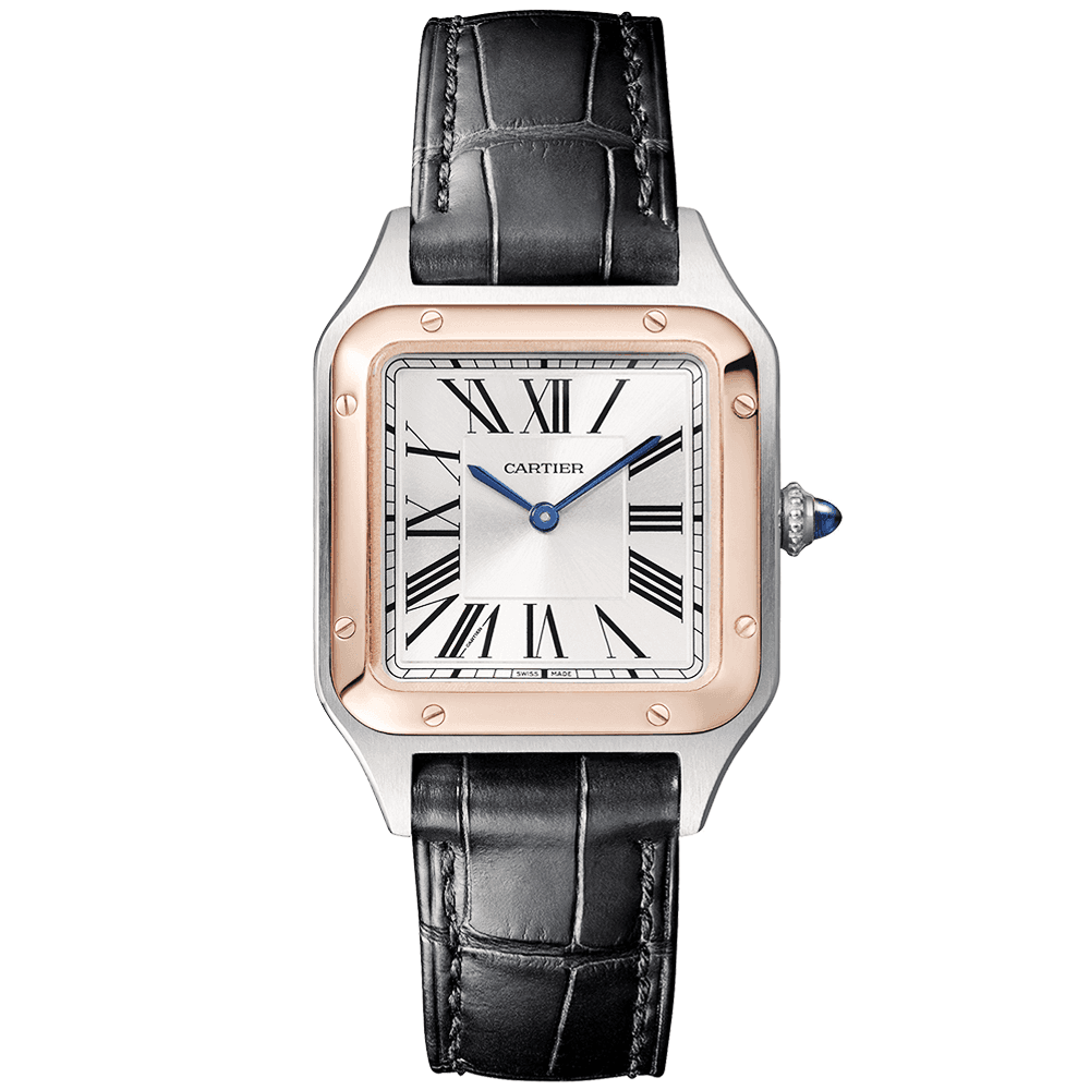 Cartier Santos Dumont Small 18ct Pink Gold Steel Strap Watch