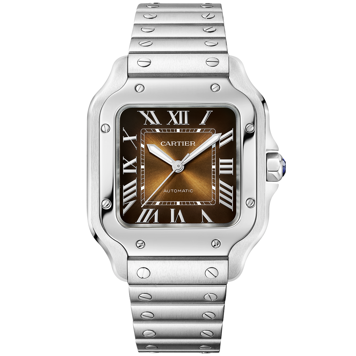Santos de Cartier Medium Brown Dial Automatic Bracelet Strap Watch