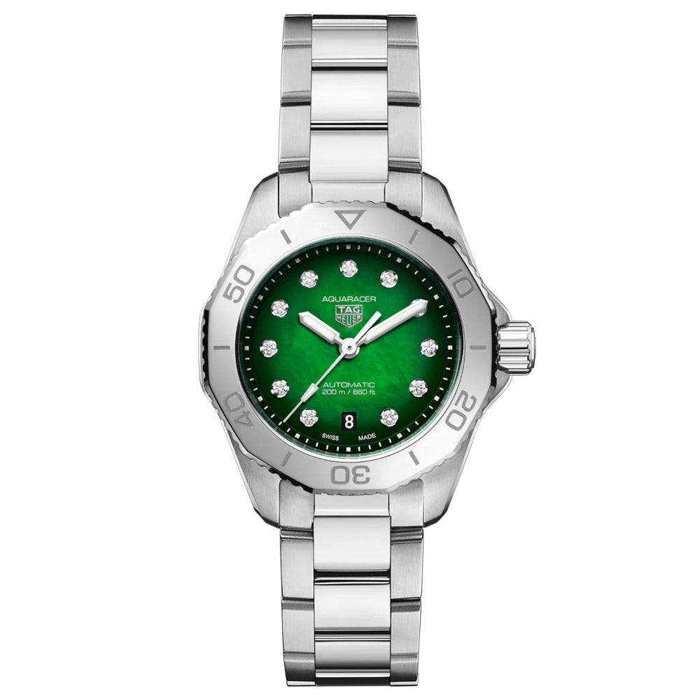 TAG Heuer Aquaracer Professional 200 Green MOP Diamond Dot Dial 30mm Automatic Ladie Watch WBP2415 BA0622