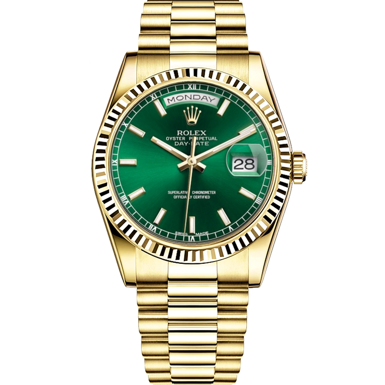 Rolex Day Date 118238 Green Dial 18k Yellow Gold Watch