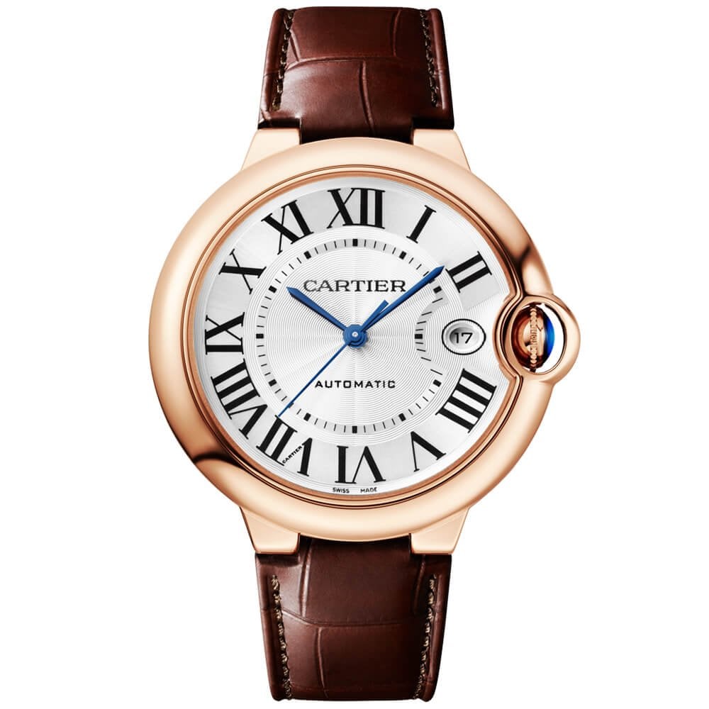 Cartier Ballon Bleu 18ct Rose Gold 40mm Silver Dial Automatic Leather Strap Watch