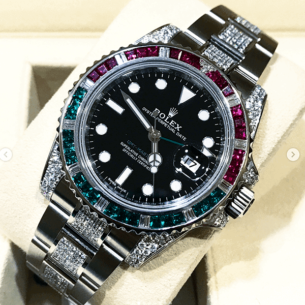 Rolex GMT Master 2 Iced Lugs Sapphire Diamond Ruby Bezel 126755SARU