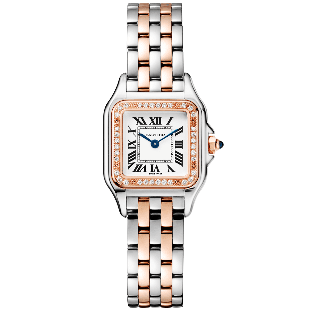 Panthere de Cartier Small 18ct Rose Gold Steel Diamond Bezel Watch