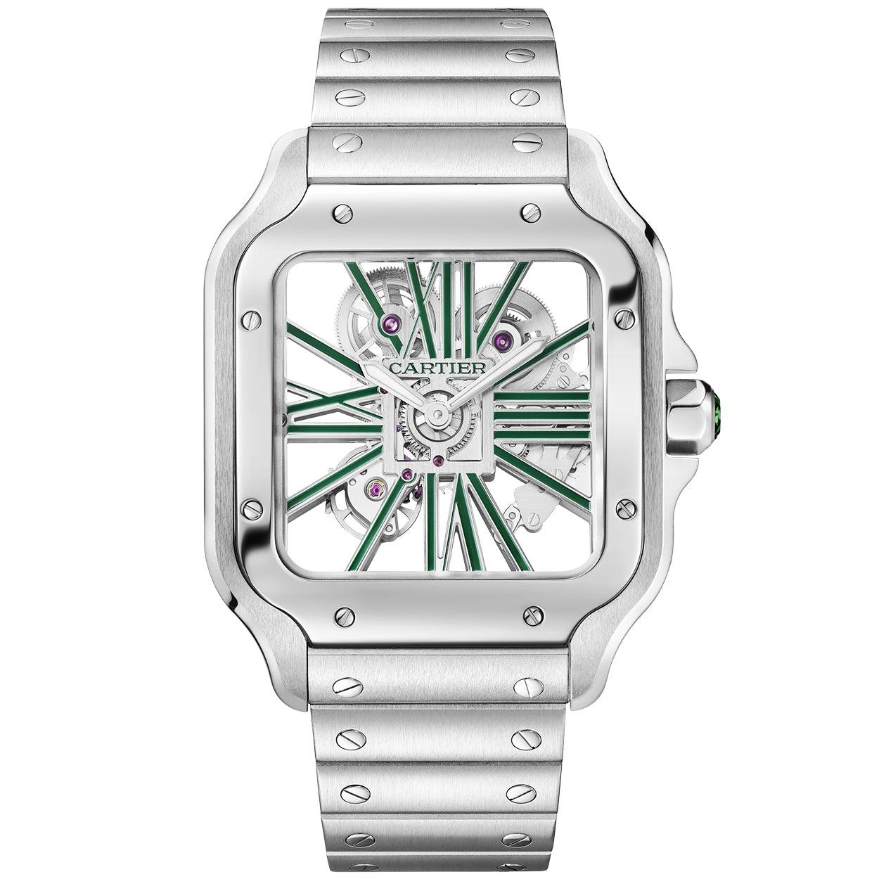 Santos de Cartier Large Skeleton Green Dial Men's Watch