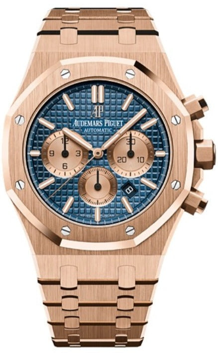 Audemars Piguet Royal Oak Selfwinding Chronograph 18k Rose Gold Blue Dial Pink Sub Dials