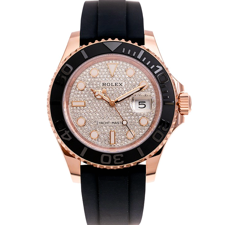 ROLEX Yacht Master 116655 18K Rose Gold Oysterflex Band Paved Diamonds