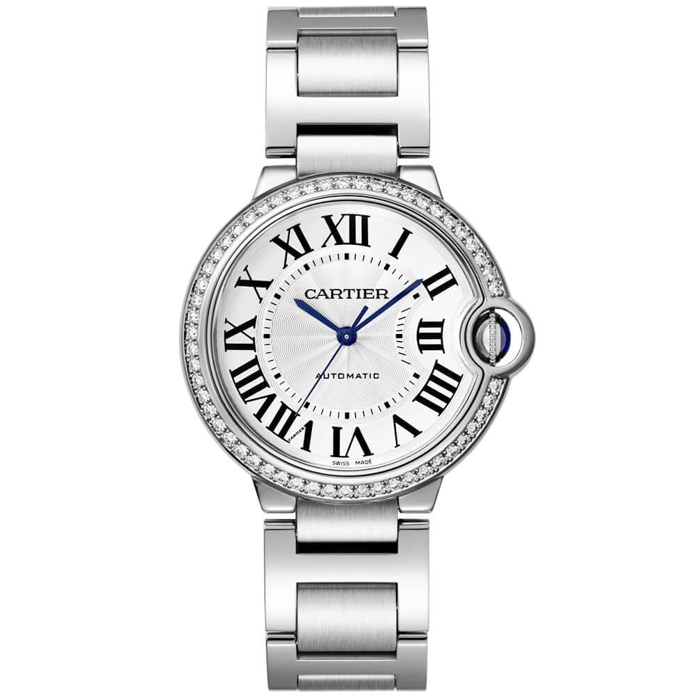 Cartier Ballon Bleu 36mm Steel Diamond Set Bezel Watch