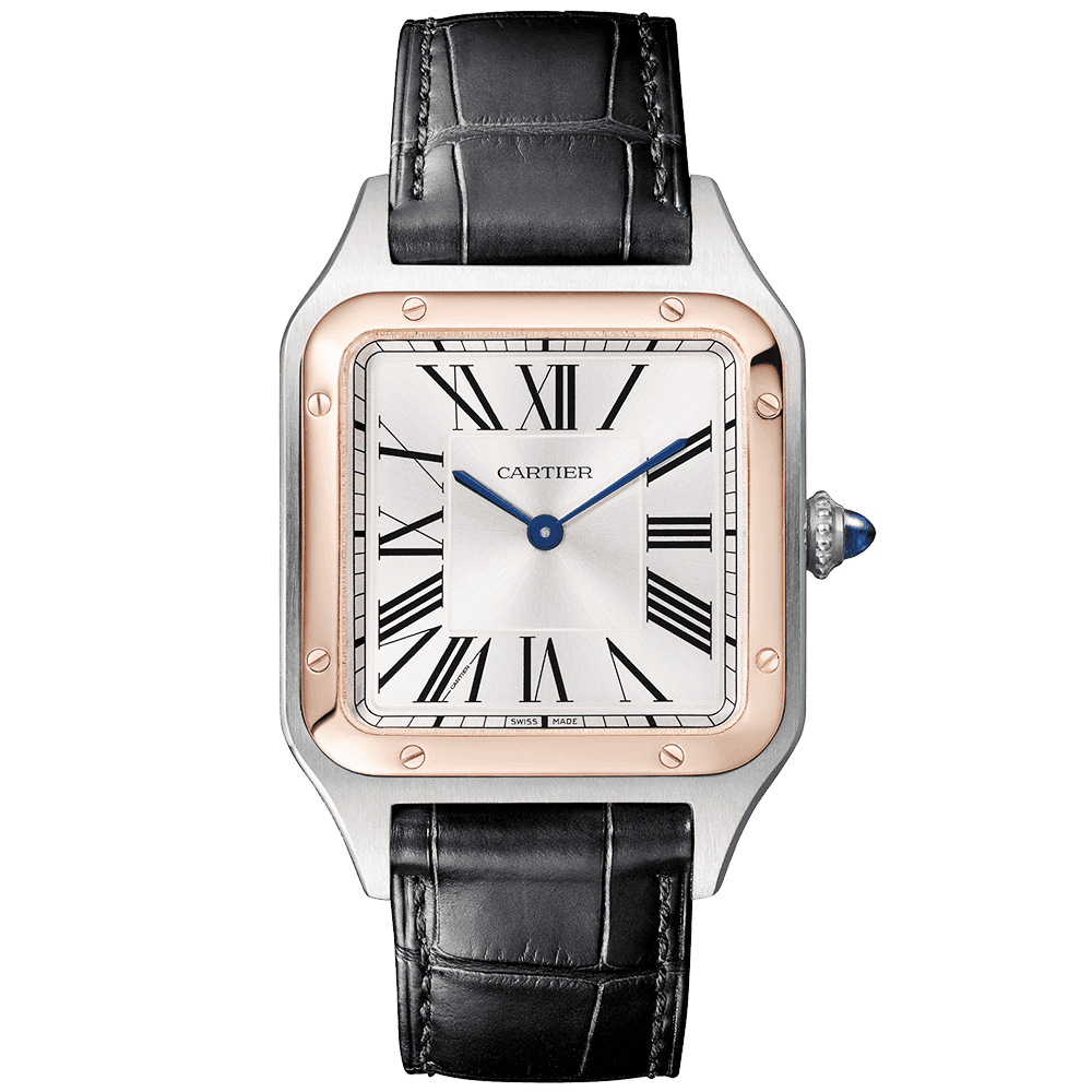 Cartier Santos Dumont Large 18ct Pink Gold Steel Strap Watch