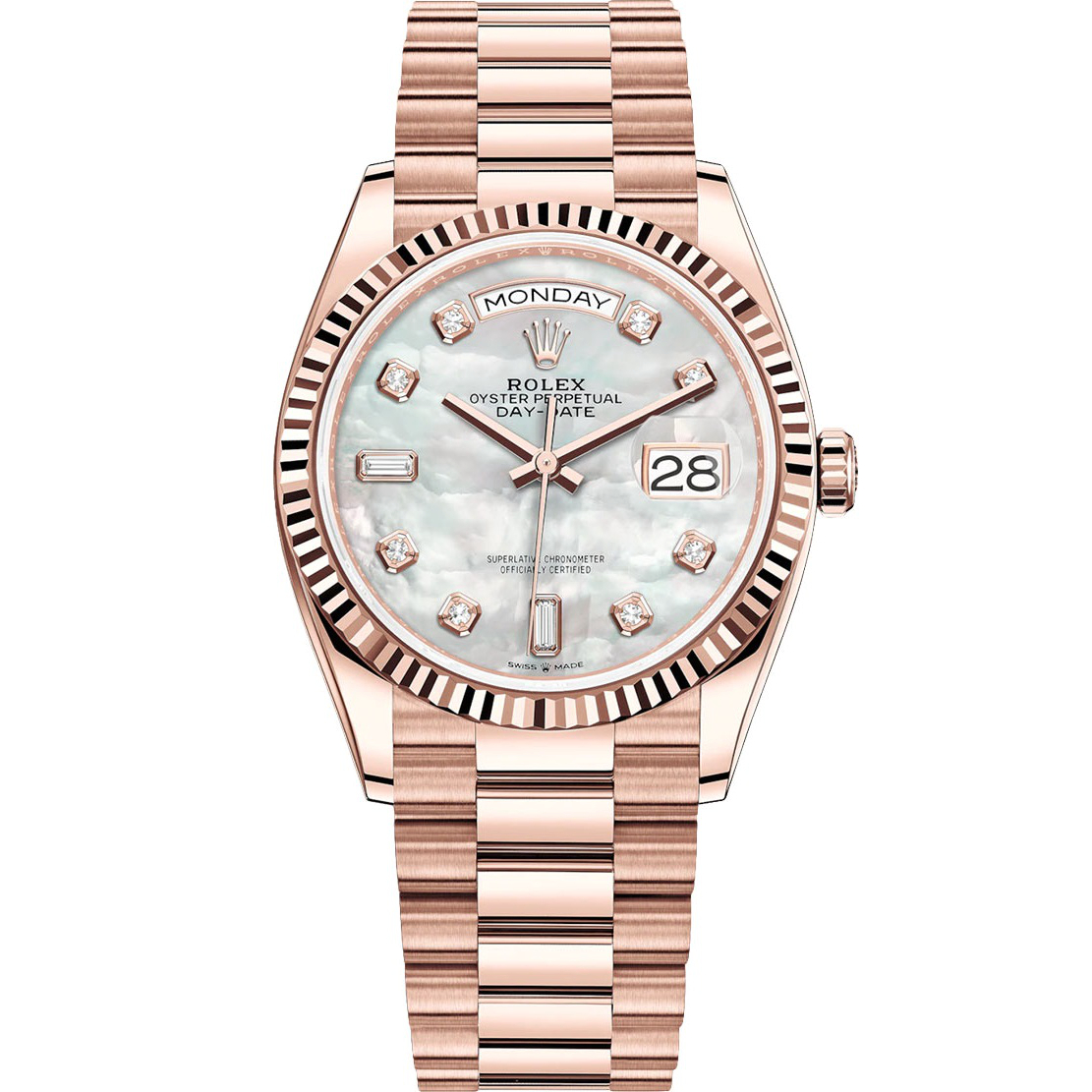 Rolex Day Date 18k Rose Gold Diamond 128235 Oyster Dial Watch