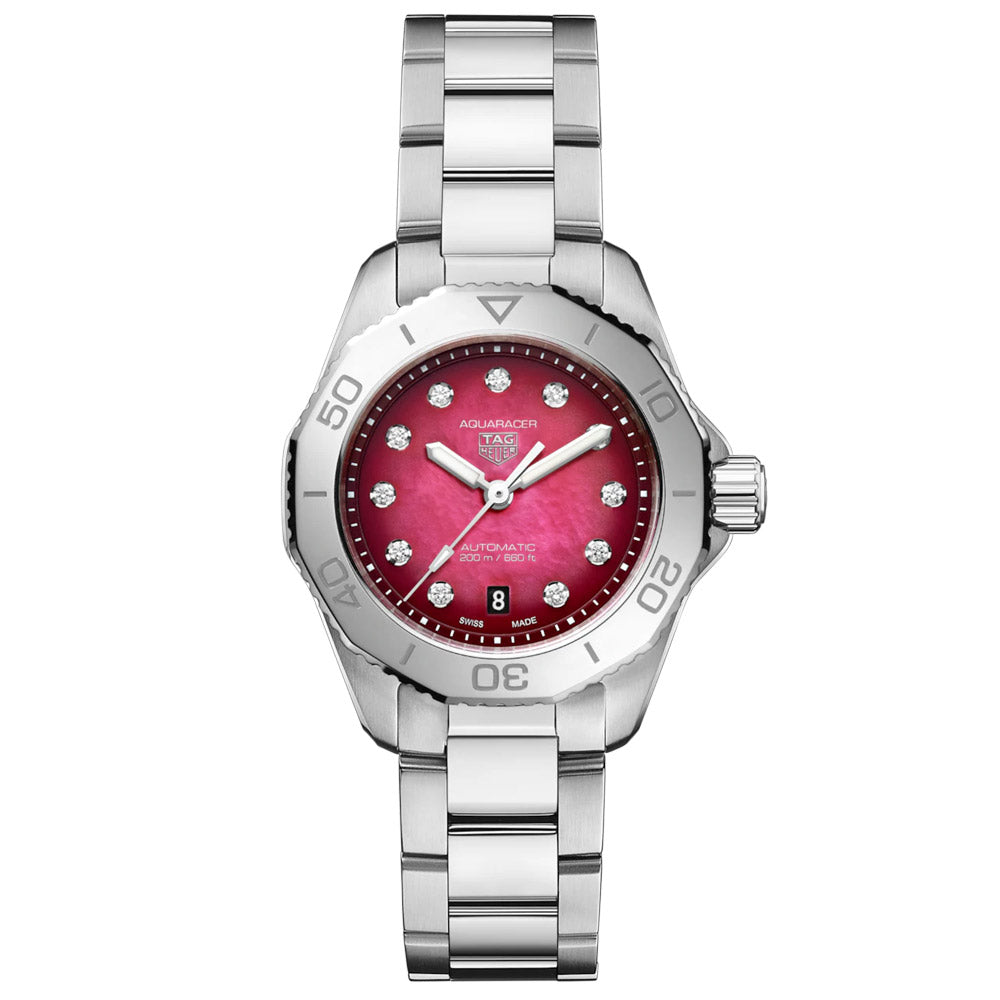 TAG Heuer Aquaracer Professional 200 Date 30mm Pink MOP Dial Diamond Automatic Ladies Watch WBP2414 BA0622