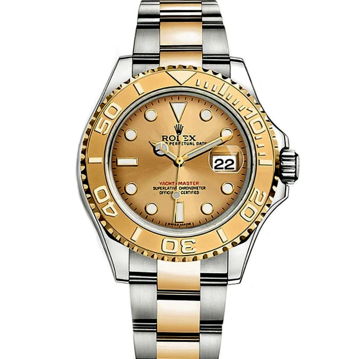 Rolex Yacht Master 18K Yellow Gold Steel Champagne Dial Watch 16623