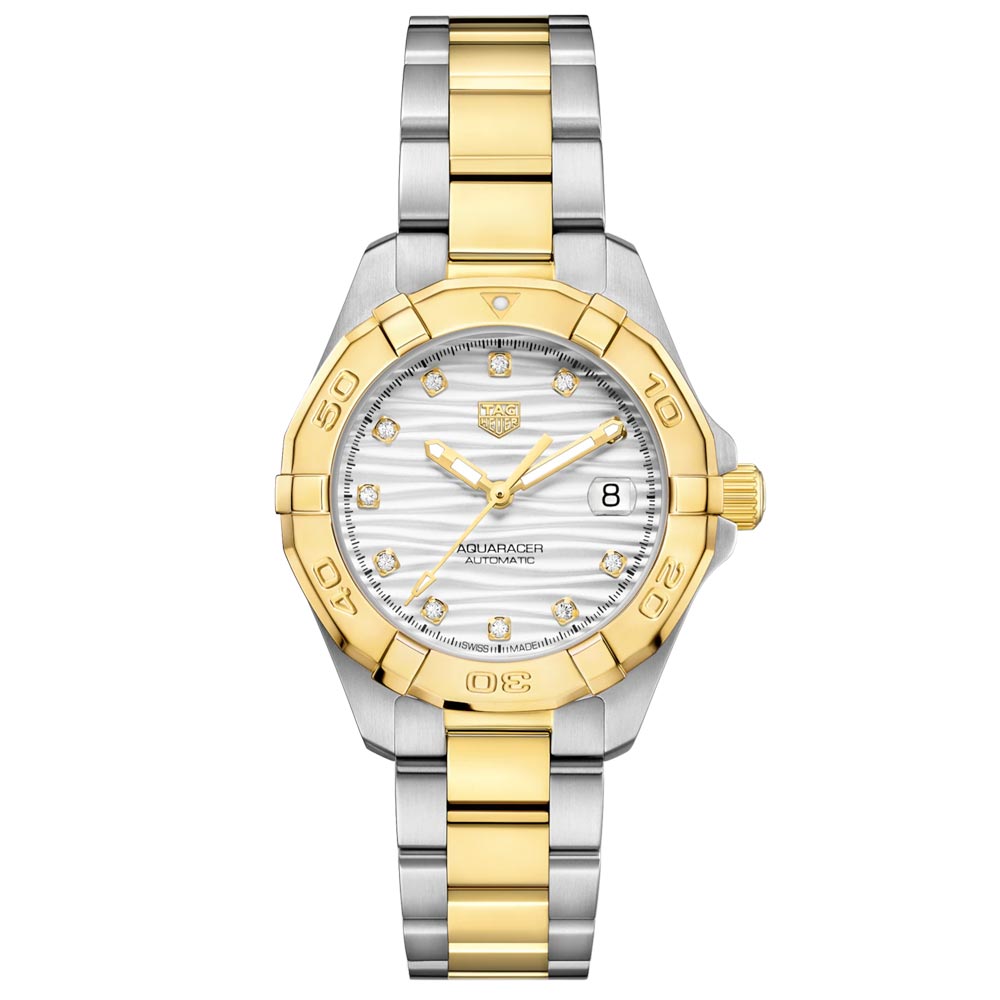 TAG Heuer Aquaracer 32mm Grey Dial 18ct Gold Plated Steel Diamond Automatic Ladies Watch WBD2321 BB0320