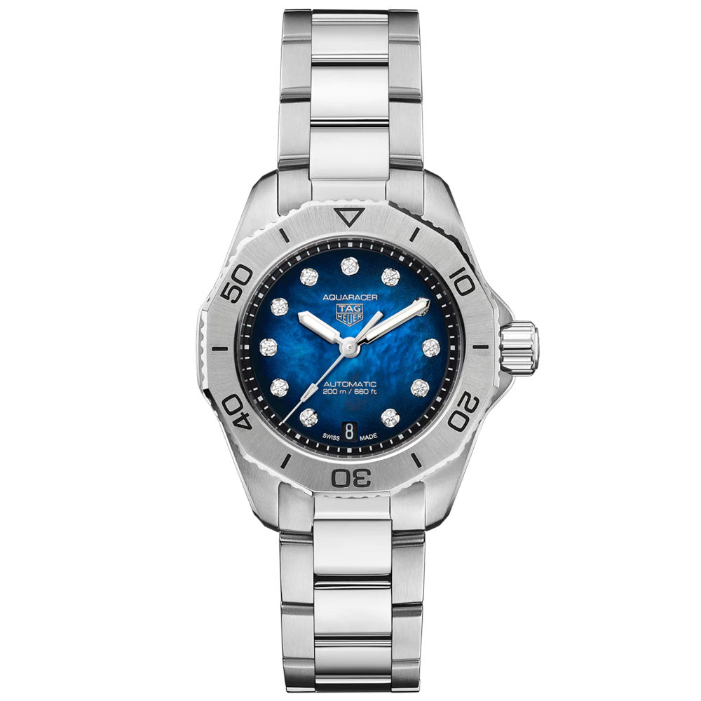TAG Heuer Aquaracer Professional 200 Date 30mm Blue MOP Dial Diamond Automatic Ladies Watch WBP2411 BA0622