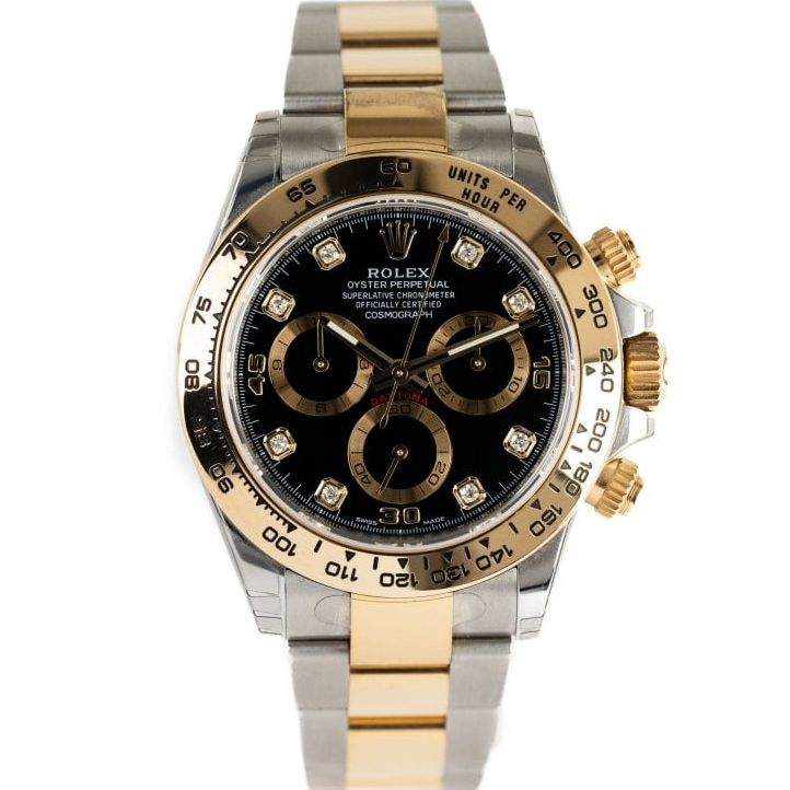 Rolex Daytona Cosmograph 40mm BLACK Two Tone 18K Yellow Gold Steel 116523