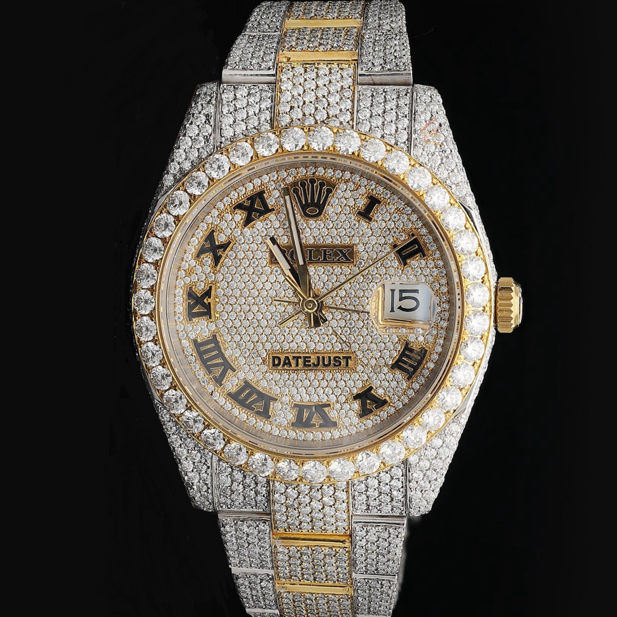 Rolex Date Just 41mm Oyster Band With Stainless Steel Iced Out Watch
