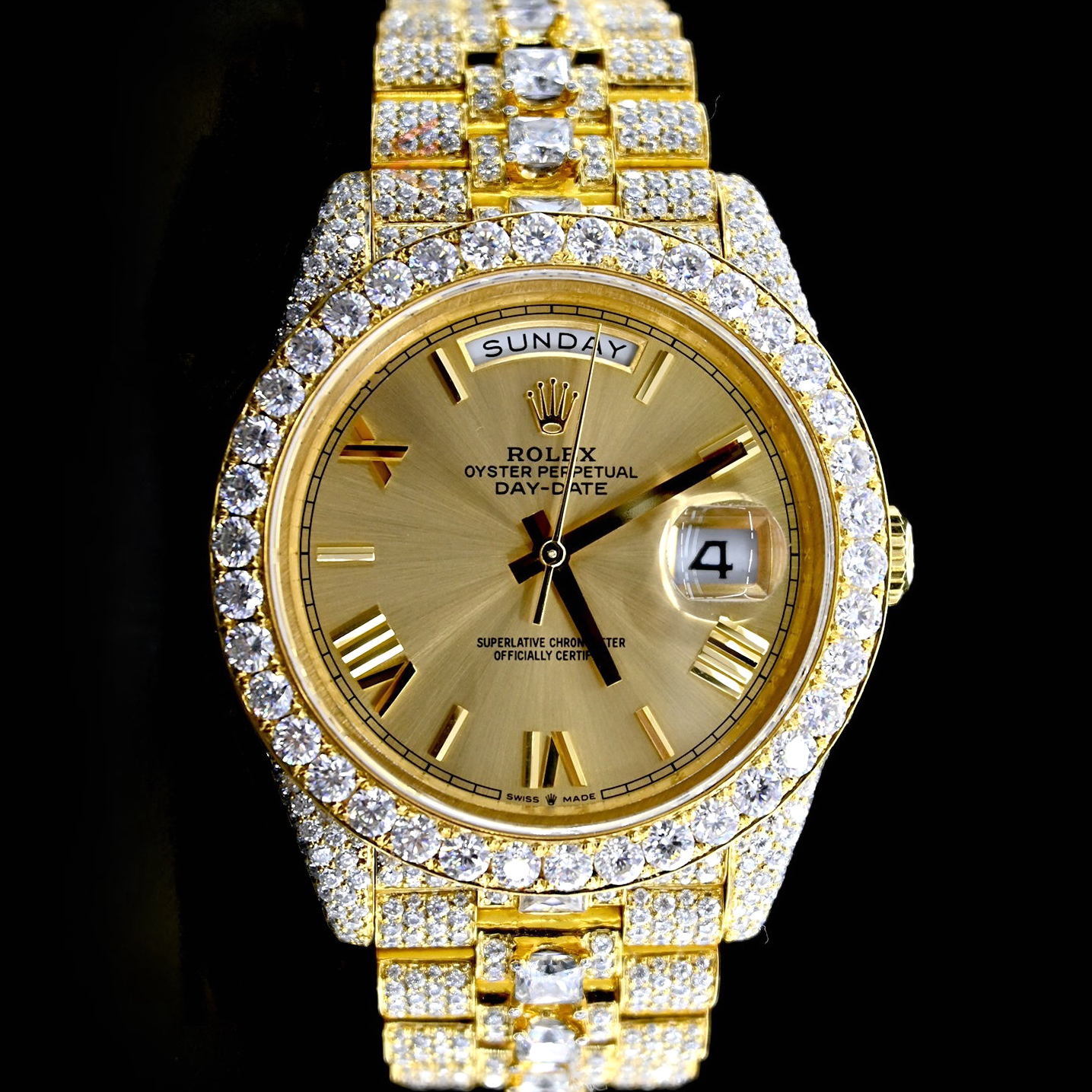 Rolex President 41mm Day Date Yellow Gold Iced Out Watch